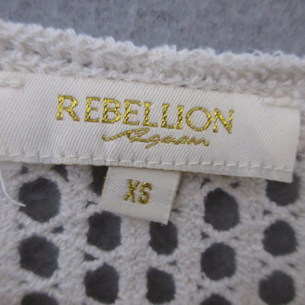 Rebellion Again Sweater XS Open Knit Crochet Cropped Boho Cotton Beachy Festival - Picture 4 of 11